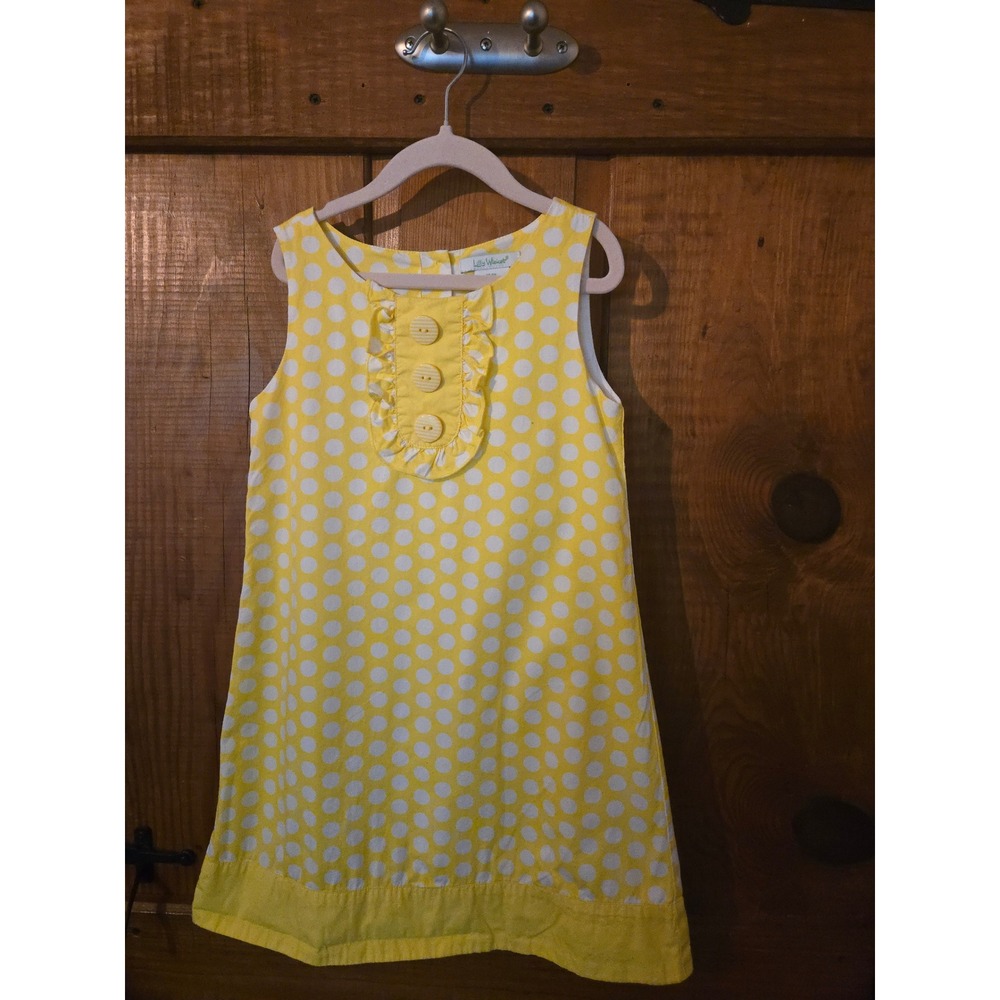 LILLY WICKET - Girls Yellow White Polka Dot Ruffle Bib Shift Dress Size 6X